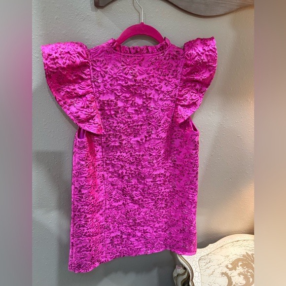 Pink Textured Ruffle Sleeve Dress - Picture 2 of 2